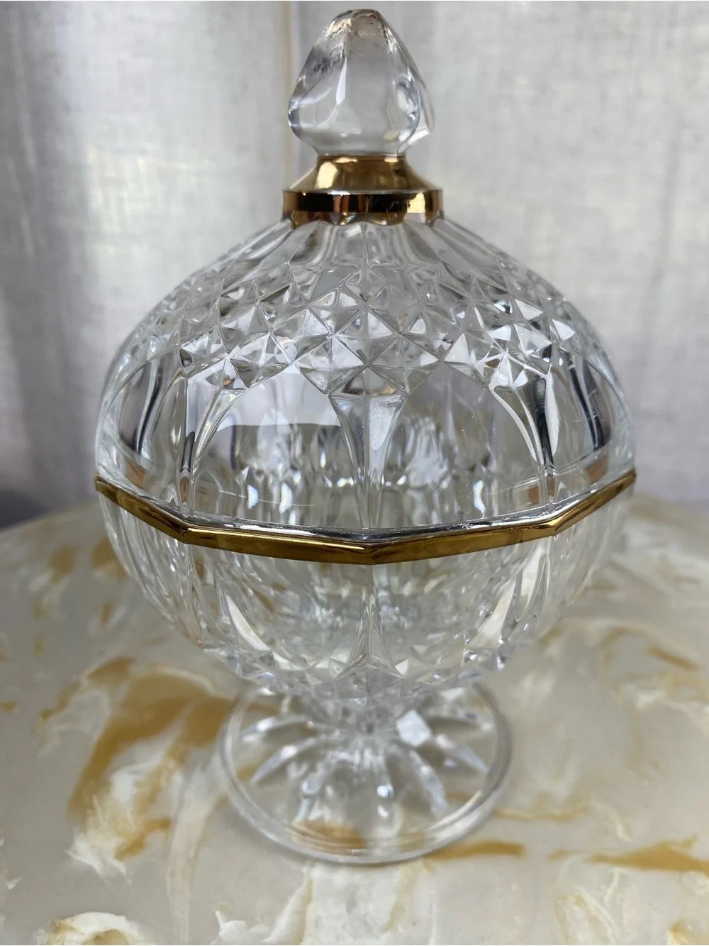Vintage Cristal D’Arques Longchamp Gold Crystal Lidded Candy Dish
